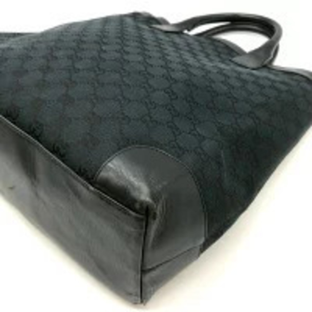 Gucci GG Canvas Tote Bag Handbag Leather Black - Picture 5 of 9